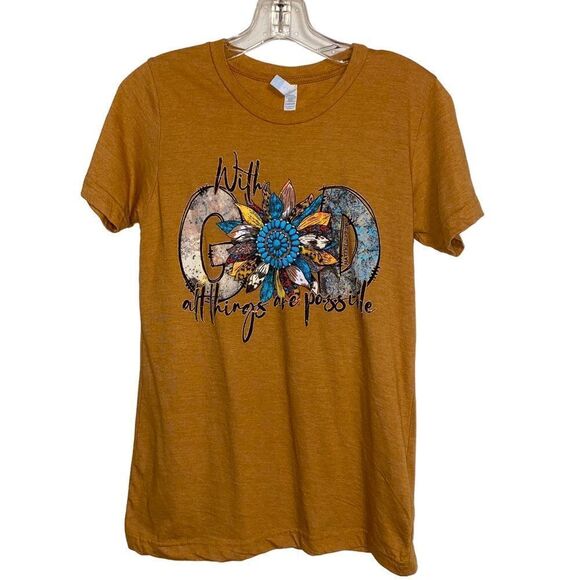 Boho Western Religious Print Tee Shirt - Picture 1 of 5
